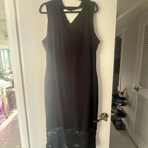 Elegant Black Sleeveless Dress with Lace Hem Rachel Roy 1X
